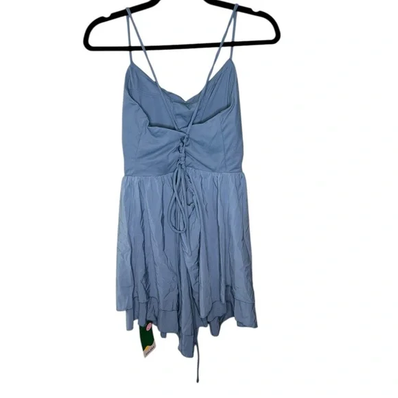 NWT NEW Halara Breezeful Backless Lace Up Tiered Mini Dress in Mineral Blue XL - Picture 3 of 9